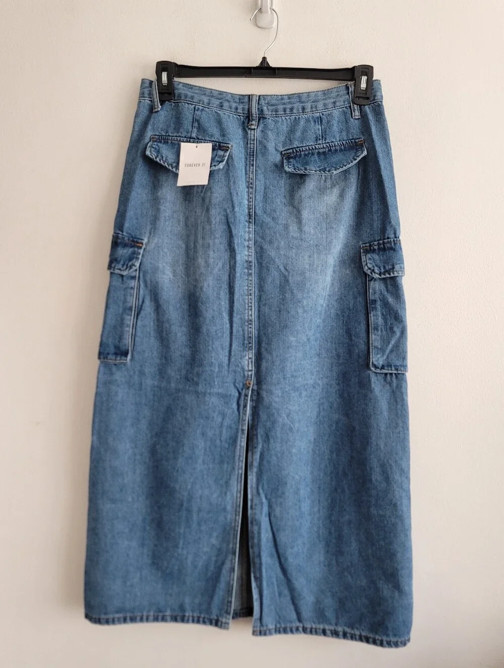 NEW Forever 21 Denim Cargo Maxi Skirt Large Medium Wash Y2K - Picture 2 of 8